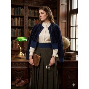 J. Crew Navy Blue Fitted Waist Cardigan Size Med Gold Buttons Style CG679 NWT